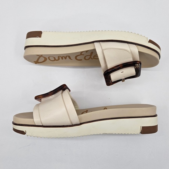 Sam Edelman Womens Ariane Platform Slide Sandals Cream Leather Tortoise Buckle 6 - Picture 5 of 11